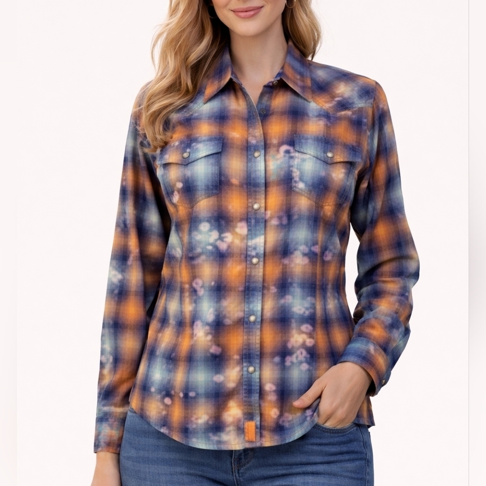 TWENTY X Plaid Bleached Snap Button Down Western Rockabilly Rodeo Shirt